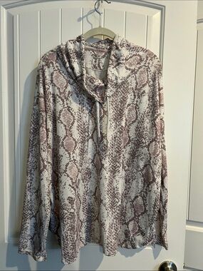 Calvin Klein Cream and Taupe Snake-Print Cowl Sweater
